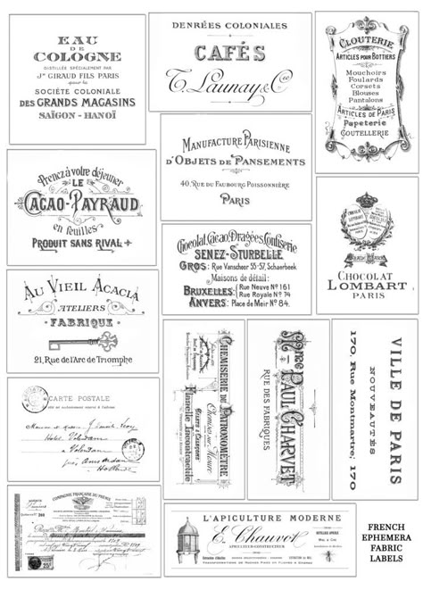 Learn how to make stunning French Ephemera Fabric Labels using the iron on transfer paper technique and use them to beautify different types of objects Antique Labels Printable, Reverse Transfer Images Free Printable, Free Reverse Printables, Free French Printables, The Graphics Fairy Free Printable, Free Vintage Labels, Vintage Labels Printables Free, French Printable, Vintage Labels Printables