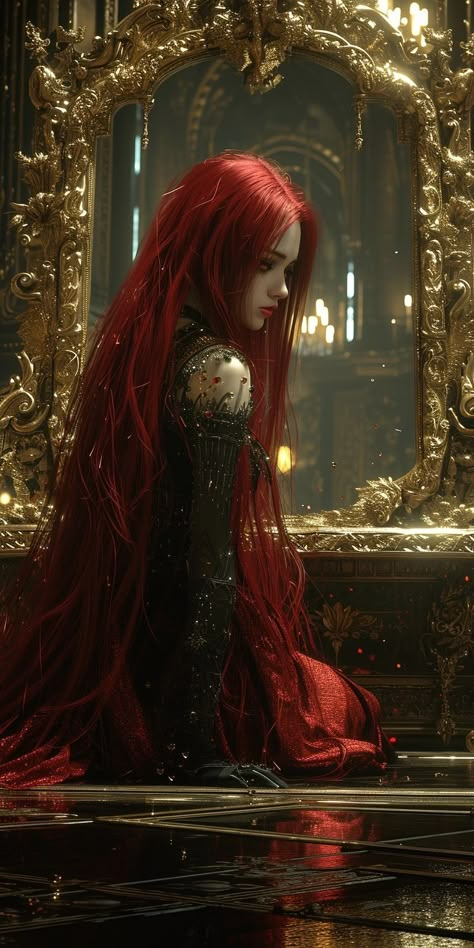 Red Steampunk Aesthetic, Red Hair Fantasy Art, Anime With Red Hair, Red Hair Anime Woman, Red Haired Character, Red Haired Witch, Red Hair Vampire, Red Hair Red Eyes, Cartoon Cyberpunk