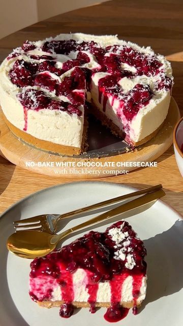 Baked White Chocolate Cheesecake, Standing Mixer, Blackberry Compote, Blackberry Cheesecake, Bake Off Recipes, White Chocolate Cheesecake, White Choc, Desiccated Coconut, Double Cream