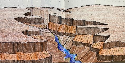 Simple Grand Canyon sketch in bullet journal! #grandcanyon #canyon #bujo #bulletjournal #easydrawing #draw #sketch #pen #easysketch Grand Canyon Drawing, Canyon Drawing, Grand Canion, Sketch Pen, Park Landscape, Draw Sketch, Animals Art, Sketches Easy, Bullet Journals