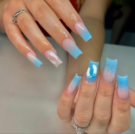 Simple Acrylic Nails Pastel, Pregnant Nails Ideas, Babyshower Nails For Boys, Gender Reveal Nails Ideas Boy Or Girl, Baby Shower Nails For Boys, Maternity Nails Designs, Gender Reveal Nails Ideas Simple Short, Gender Reveal Nail Designs, Baby Shower Blue Nails