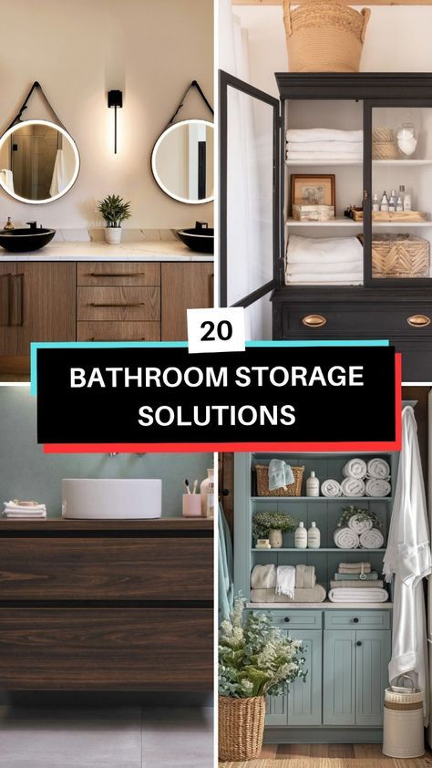 Learn how to maximize every inch of your bathroom with these 20 storage ideas, perfect for any size bathroom. Bathroom Under Window Storage, Open Bathroom Storage Ideas, Bathroom Ideas For Storage, Spa Bathroom Storage, Bathroom Appliance Storage, Bathroom Storage Inspiration, Bathroom Organization Inspiration, Bathroom With Cupboard, Cabinet In Bathroom Storage