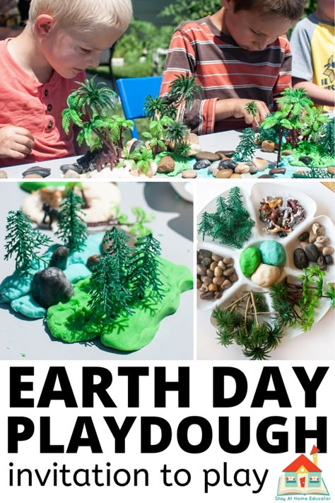 Environment Week Activities, Earth Day Playdough Activities, Earth Day Eyfs Activities, Earth Day Dramatic Play Preschool, Earth Preschool Theme, Earth Day Centers Preschool, Playdough Invitation To Play, Earth Day Provocations, Earth Day Eyfs