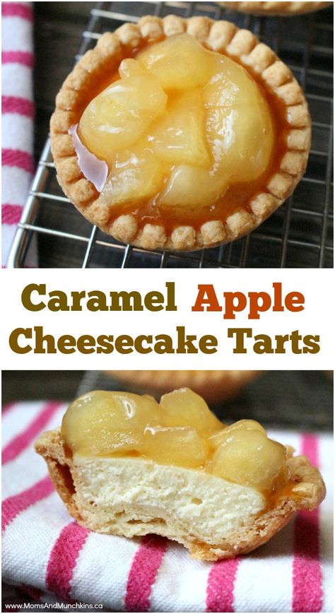 Caramel Apple Cheesecake Tarts - an easy & delicious party dessert recipe perfect for fall entertaining. Apple Party, Deep Dish Pie, Mini Caramel Apples, Cookie Cups Recipe, Yummy Cheesecake, Cheesecake Tarts, Tarts Recipe, Caramel Apple Cheesecake, Apple Cheesecake