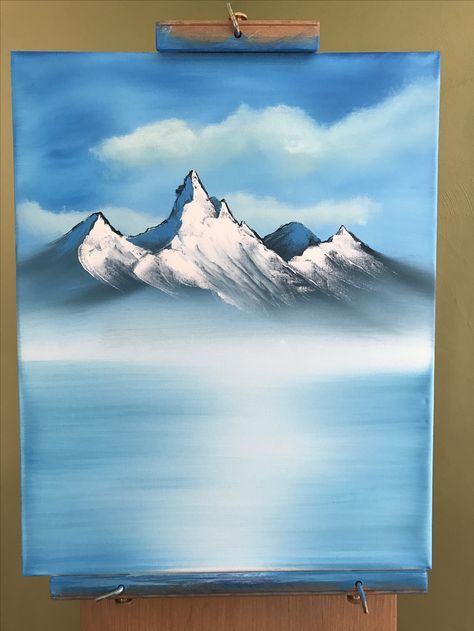 Mountain Canvas Art, Blue Mountains Painting, Mountain Painting Easy, Snowy Mountains Painting, Items To Paint, Acrylic Mountain Painting, Mountain Scenery Painting, Canvas Art Simple, Cloud Painting Acrylic