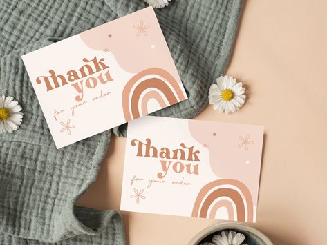 Groovy Thank You Card, Boho Thank You Cards, Thank You Notes For Customers Cute Ideas, Thank You Cards Aesthetic, Cute Thank You Card Ideas, Thank You Card Design Aesthetic, Boho Business Cards, Boho Cards, Thank U Cards