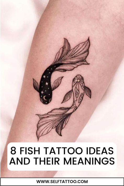 Dive into the symbolism of fish tattoos with our collection of ideas and meanings. Explore small and simple designs, including Japanese koi and Pisces-inspired ink perfect for women. Delve into our article for insights on fine line koi tattoos and discover the beauty of yin yang koi designs. Two Fish Tattoo Meaning, Betta Fish Tattoo Meaning, Koi Tattoo Meaning, Fish Tatoos Woman, Couples Koi Fish Tattoos, Simple Yin Yang Tattoo, Koi Fish Couple Tattoo, Koi Fish Tattoo Fineline, Yin Yang Tattoos For Women