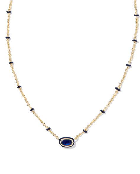 You’ll want to add the Mini Elisa Gold Enamel Frame Short Pendant Necklace in Navy Mother Of Pearl to your cart ASAP. Our bestselling mini icon gets even more adorable with a hand-painted enamel frame and textured satellite chain. Whether you’re looking to show off your team’s colors or refresh your necklace layers, one thing’s for sure: this minimal pop of color can’t be ignored 15' CHAIN WITH 4" EXTENDER, 0.39"L X 0.21"W PENDANT Popular Necklaces 2024, Layering Kendra Scott Necklaces, Gold Kendra Scott Necklace, Blue And Gold Necklace, Necklace Layers, Short Pendant Necklace, Kendra Scott Necklace, Jewelry Essentials, Stacked Jewelry