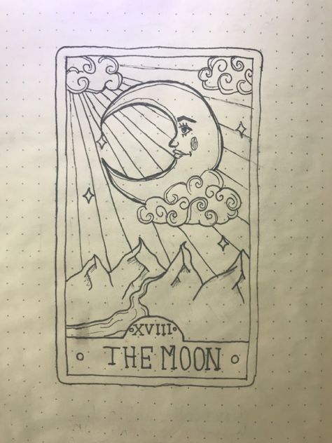 Tarot Cards Sketch, Easy Tarot Card Drawing, Tarot Cards Drawing, Tarot Card Sketch, Tarot Card Drawings, Witchy Sketches, Tarot Card Illustration, Tarot Card Designs, Tarot Moon