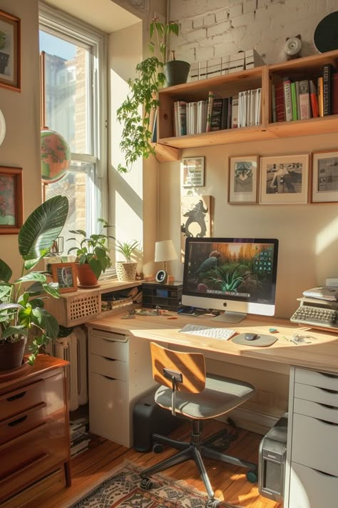 Home Office Decorating Ideas, Rustic Thanksgiving, Cozy Desk, Earthship Home, Cozy Office, Small Home Offices, Cozy Home Office, Office Decorating, Small Home Office