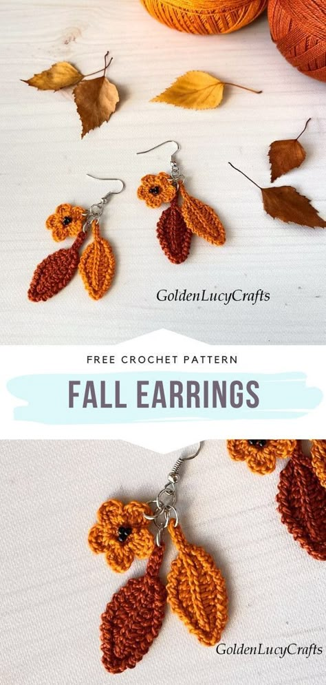 Halloween Crochet Jewelry, Crochet Pumpkin Earrings Free Pattern, Crochet Pumpkin Earrings, Earring Crochet Pattern, Crochet Orange Flower, Fall Crochet Projects Ideas, Crochet Halloween Earrings Free Pattern, Knit Projects To Sell, Halloween Crochet Earrings