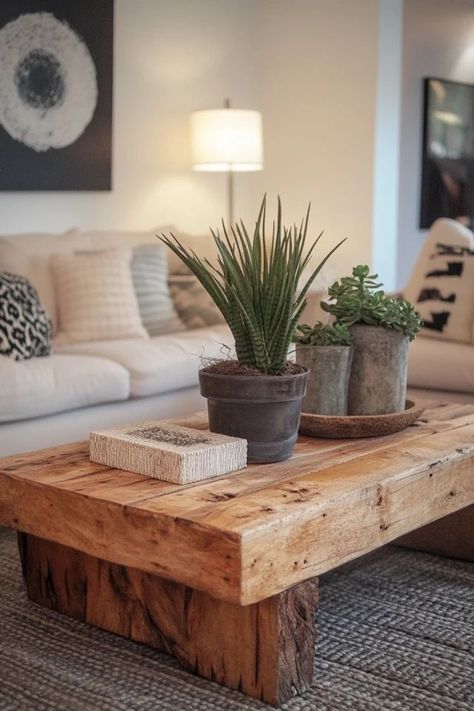 "Transform old wood into a beautiful coffee table with this DIY project! 🛠️☕ Ideal for adding character and warmth to your space. 🌿✨ #DIYFurniture #Woodworking #HomeInspiration" Beam Coffee Table Diy, Diy Driftwood Coffee Table, Diy Pine Coffee Table, Diy Wooden Coffee Table Rustic, Reclaimed Wood Coffee Table Diy, Chunky Wood Furniture, Wood Beam Coffee Table, Homemade Coffee Tables Wood, Home Made Coffee Table