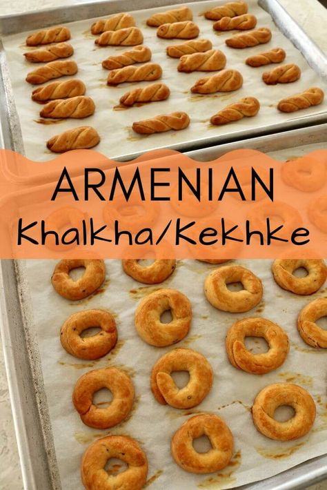 An Armenian savory cookie that goes by many names: Khalkha / Simit / Kekhke. If you ask Armenians what they call it, you'll get a lot of different answers, but we are unified in loving these cracker-cookies! There are sweet versions too, but this is the savory one my family prefers. Armenian Easter Cookies, Armenian Cookies Recipe, Armenian Cookies, Nazook Recipe, Armenian Dessert, Salted Cookies, Armenian Food Recipes, Grab Snacks, Armenian Food