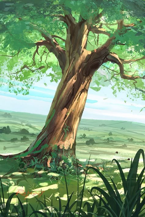 Pictures Of Trees, Landscape Background, Tree Illustration, Digital Painting Tutorials, Tree Drawing, Landscape Illustration, Digital Art Illustration, Environment Concept Art, Environmental Art