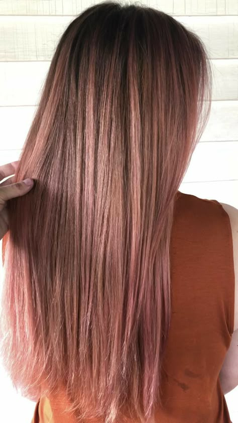 Brown To Pink Balayage Rose Gold, Rose Gold Melt Hair, Ashy Pink Hair, Rose Brown Balayage, Natural Pink Hair, Pink Hair Balayage, Rose Gold Hair Balayage, Rose Brown Hair, Pink Balayage