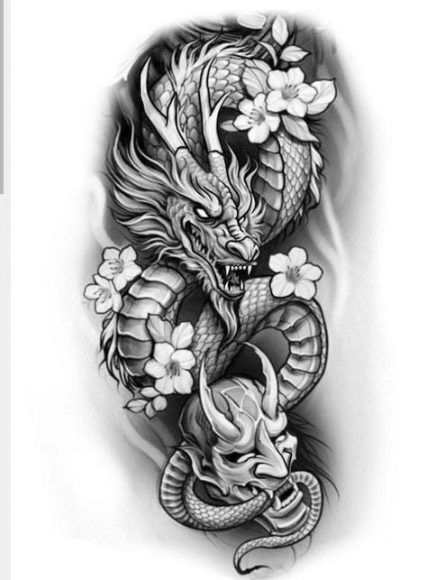 Dragon Tattoo Stencil, Tato 3d, Japanese Hand Tattoos, Dragon Tattoo Arm, Oni Mask Tattoo, Japanese Tattoos For Men, Dragon Tattoos For Men, Dragon Tattoo Art, Tattoos Infinity