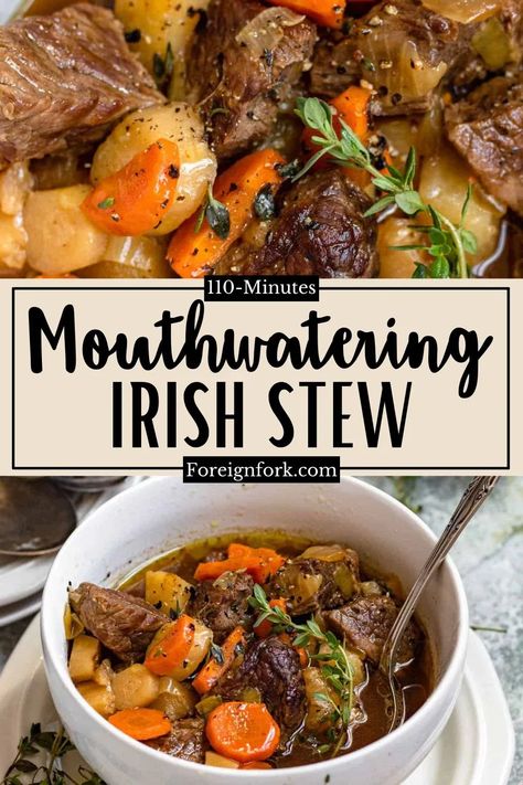 Irish stew is the perfect dish for a cool fall day or any day of the year. Warm up with a hearty bowl of filling Irish stew! Best Irish Stew Recipe, Authentic Irish Stew Recipe, Irish Chicken Stew Recipes, Irish Food Recipes Crockpot, Irish Stew Dutch Oven, Irish Lamb Stew Traditional, Irish Pork Stew, Hobbit Stew Recipe, Authentic Irish Stew