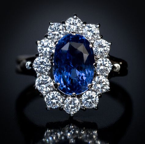 Vintage 3.77 Ct Sapphire Diamond Engagement Ring - Antique Jewelry | Vintage Rings | Faberge Eggs Classic Sapphire Ring, Ruby Diamond Engagement Ring, Sapphire Antique Ring, Sapphire Diamond Engagement Ring, Vintage Sapphire Ring, Blue Sapphire Engagement Ring, Diamond Sapphire Engagement Ring, Sapphire Diamond Engagement, Engagement Rings Sale