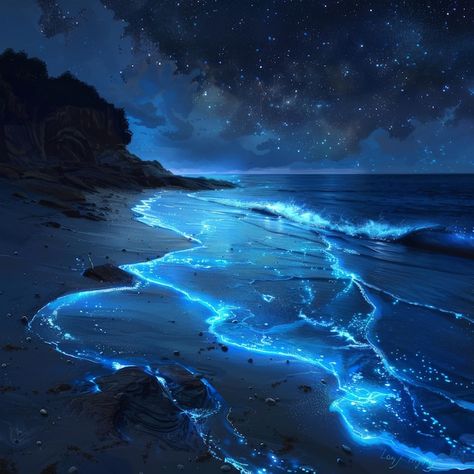 Photo midnight tide bioluminescent symph... | Premium Photo #Freepik #photo Bioluminescent Ocean, Mar Aesthetic, Space Ocean, Ocean At Night, Mansion House, Grain Of Sand, Mood Lighting, Mansions Homes, Futuristic Art