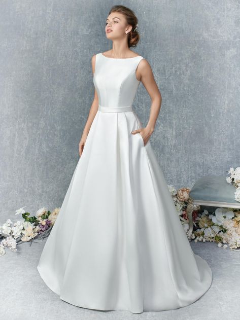 Elegant Wedding Dress Fitted, Bateau Wedding Dress, Kenneth Winston Wedding Dresses, Boat Neck Wedding Dress, Wedding Dress Pockets, Kenneth Winston, Wedding Unity Candles, Neck Wedding Dress, Wedding Dress With Pockets