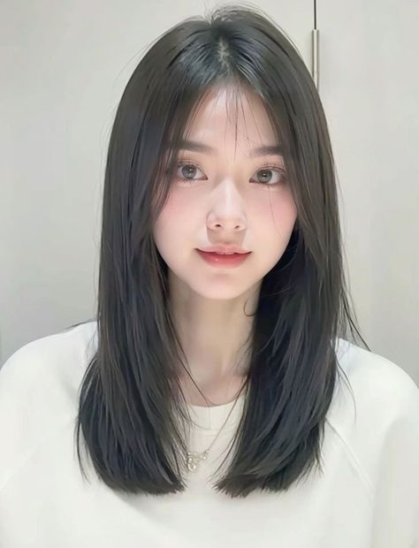 Haircuts With Round Face, Medium Length Korean Haircut, Korean Haircut Girl, Haircut Korean Girl, Haircut Without Layers, Korean Style Haircut, Korean Mid Length Hair, 2025 Haircuts For Women, Korean Long Hair