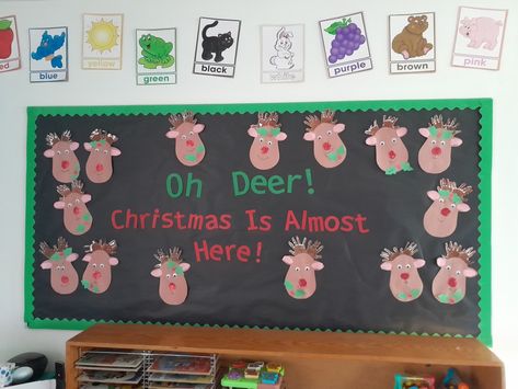 Oh Deer! Christmas Is Almost Here! Christmas Bulletin Board, Preschool Bulletin, Christmas Bulletin, Preschool Bulletin Boards, Deer Christmas, Oh Deer, Christmas Deer, Yellow And Brown, Christmas Cheer