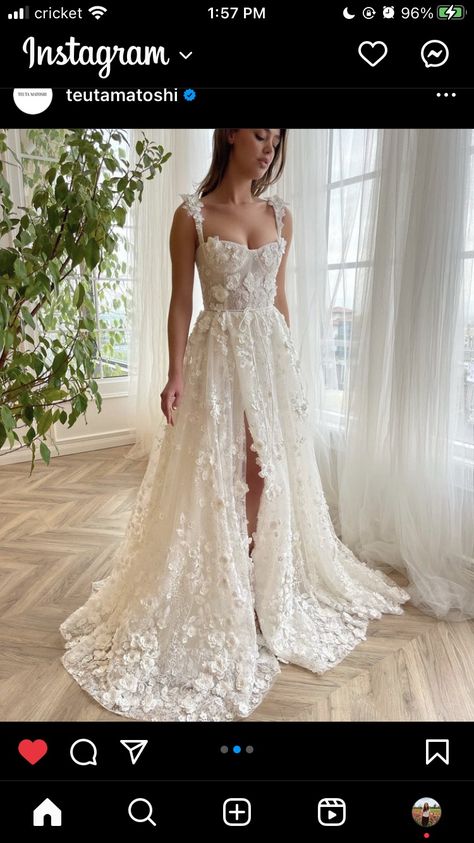 Wedding Dresses Texture, Whimsical Garden Wedding Dress, Wedding Dress Mid Size, Silk And Lace Wedding Dress, Floral Bridal Dress, Port Renfrew, Whimsical Wedding Dress, Wedding Dresses Whimsical, Fairy Tale Wedding Dress