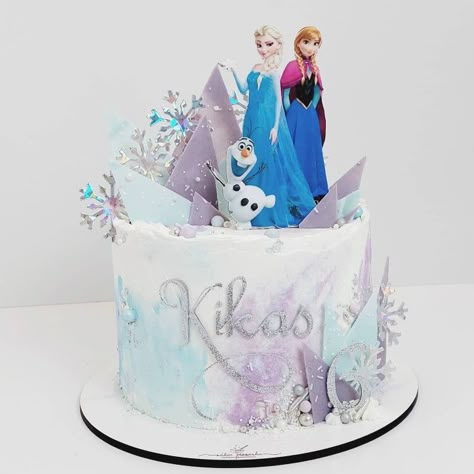 Frozen 1 Tier Cake, Frozen Cake Decorating Ideas, Purple And Blue Frozen Cake, Frozen Ii Cake, One Tier Frozen Birthday Cake, Frozen Theme Pinata, Frozen 2nd Birthday Cake, Simple Frozen Cake Design, Cake Frozen Birthday Ideas