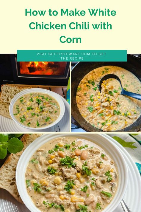 White Chicken Chile, Easy White Chili, Ground Chicken Chili Recipe, Chili With Corn, Ground Chicken Chili, White Chili Recipe, White Chicken Chili Recipe, Crockpot White Chicken Chili, White Chili