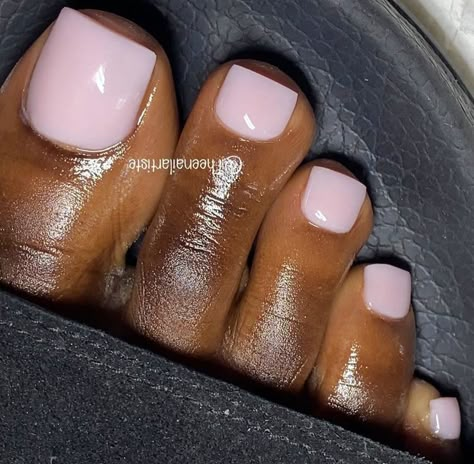 Pedicure Square Nails, Pink Pedicure Black Women, Black Women Pedicure Ideas, Dark Skin Toe Nail Colors, Light Pink Acrylic Toes, Overlay Toenails, Milky Pink Toe Nails, Acrylic Overlay Toes, Pedicure Ideas Black Women