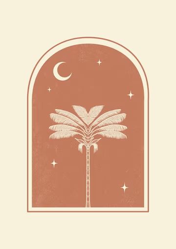 Premium Vector | Vector night palm in arches aesthetic illustration poster minimalist beige boho art print Arches Aesthetic, Arch Painting, Boho Pictures, Night Palm, Surf Illustration, Small Business Aesthetic, Brand Collab, Photos Logo, Jewelry Packaging Design