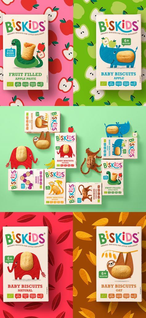 Fun Product Packaging, Fun Food Packaging Design, Cookies Packaging Design Branding, Kids Branding Design Logos, Playful Packaging Design, Playful Branding Design, Baby Packaging Design, Baby Food Packaging Design, Toys Packaging Design