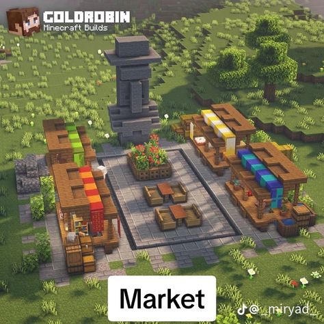 Village Stall Minecraft, Minecraft Main Square, Minecraft Villager Market Stand, Small Bridges Minecraft, Minecraft Village Meeting Point, Minecraft Storage Design Ideas, Markets Minecraft, Trading Post Minecraft, Minecraft Village Shop Ideas