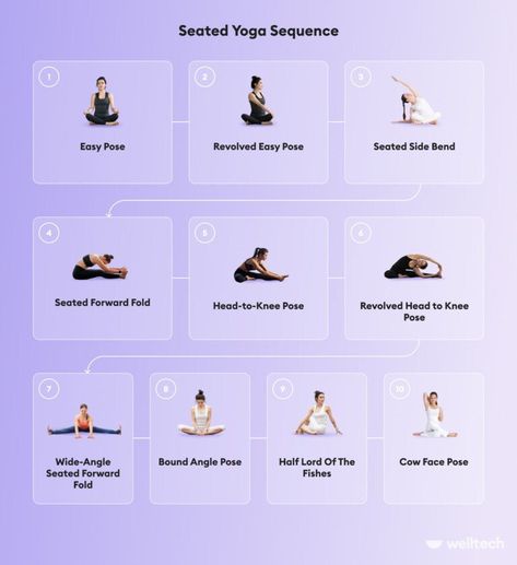 10 Seated Yoga Poses: Sequence For Beginners - Welltech Yoga Poses Sequence, Pranayama Breathing Exercises, Sitting Yoga, Sitting Yoga Poses, Seated Yoga, W Sitting, Seated Yoga Poses, Beginning Yoga, Poses Sitting