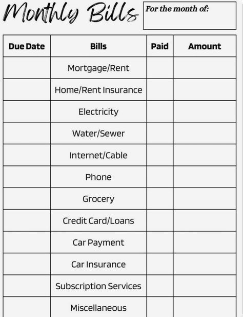 House Bills List, Bills List, Bill Organization Printables, Finance Journal, Bill Planner, Monthly Bill, Bill Organization, Car Payment, Personal Budget