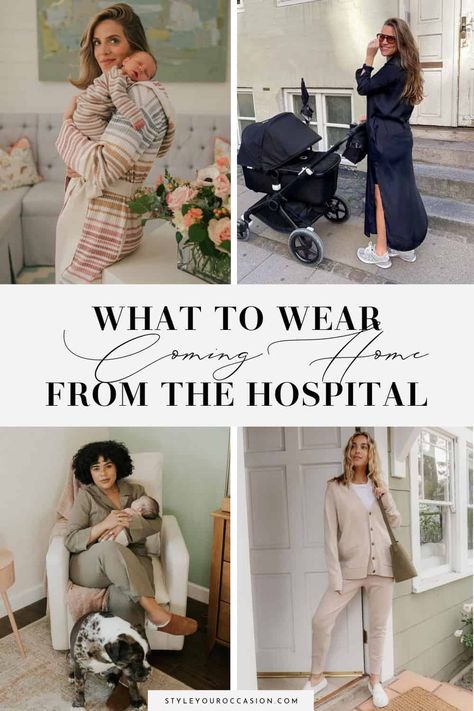 Looking for a cute and comfy going home outfit for mom after delivery? These 9 coming home outfit for mom after birth ideas are not only practical, but stylish too. See outfits for summer, winter, spring, and fall! And, many can be worn as a hospital outfit for mom too! These mom going home outfit ideas are good for a c section or natural birth, and make great gift ideas if you want to spoil the mom-to-be! Outfit For Hospital Maternity Mom, Mother Going Home Outfit, Coming Home Outfit For Mom After Birth Fall, Mom And Me Hospital Outfit, Post Birth Hospital Outfit, Comfy Going Home Outfit For Mom, Mama Hospital Outfit, Leaving The Hospital Outfit For Mom Coming Home, Outfits To Leave Hospital For Mom