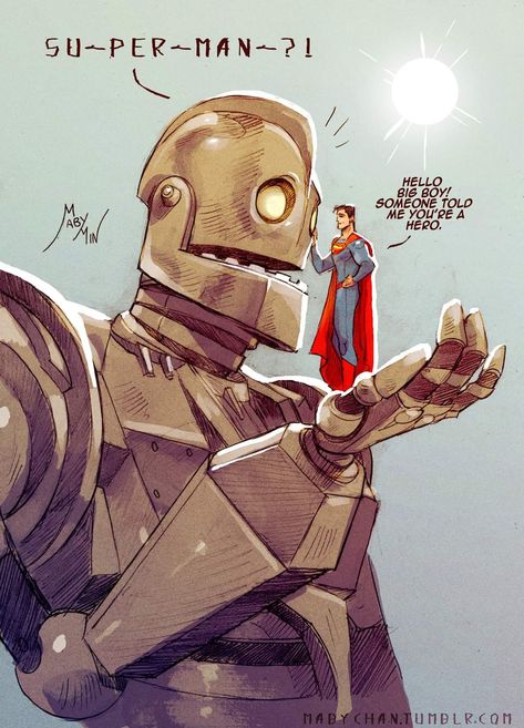 Iron Giant, The Iron Giant, Univers Dc, Dc Comic, Cartoon Crossovers, Man Of Steel, 판타지 아트, Animated Movies, 그림 그리기