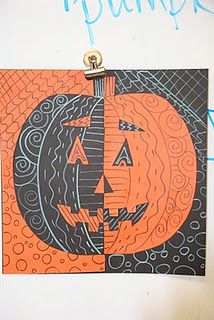 4th- Another way to introduce zen tangle...line patterns, positive/negative... Halloween Art Lessons, Holiday Art Projects, Halloween Art Projects, October Art, 2nd Grade Art, Fall Art Projects, 4th Grade Art, 5th Grade Art, 3rd Grade Art