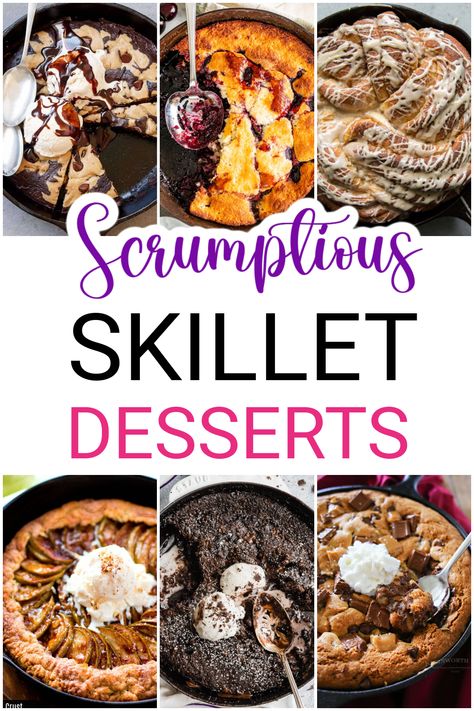 20 Scrumptious Skillet Desserts - Mom Does Reviews Skookie Pan Recipe, Skillet Recipes Dessert, Cast Iron Recipes Dinner, Skillet Dessert, Cast Iron Skillet Recipes Dinner, Skillet Desserts, Cast Iron Skillet Cooking, Skillet Cake, Skillet Chocolate Chip Cookie