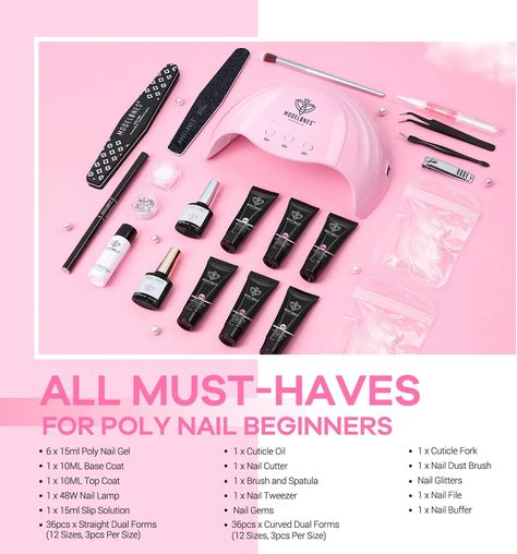 Modelones Poly Nail Gel Kit - 6 Colors with 48W Nail Lamp Slip Solution Rhinestones Glitter All In One Kit for Nail Manicure Beginner Starter Kit DIY at Home Polygel Nail Art, Beginner Nails, Poly Extension Gel, Polygel Nail, Poly Nail Gel, Art For Women, Nail Kits, Stylish Nails Designs, Gel Nail Kit