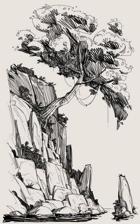 Line Work Sketch, George Brad Art, Simple Art Backgrounds, Ink Sketch Ideas, Background Sketch Simple, Pen Sketch Landscape, Black Pen Drawing Sketches, Nature Background Drawing, Pen Landscape