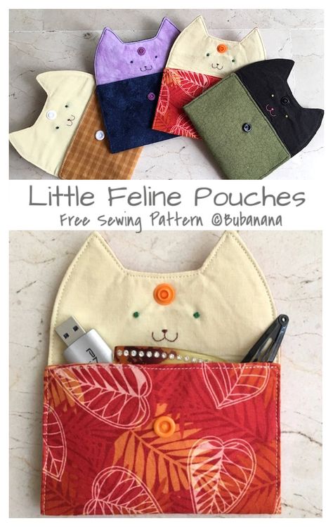 Little Cat Pouch Free Sewing Pattern | Fabric Art DIY Free Printable Sewing Patterns Crafty Staci, Sewing Patterns Free Cat, Useful Sewn Gifts, Cute Felt Sewing Projects, Sewing Pattern Small Pouch, Easy Quick Sewing Projects Simple, First Aid Kit Sewing Pattern, Free Patterns For Small Sewing Projects, Sewing For Cats Diy Projects