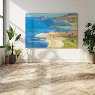 Rosecliff Heights Irish Coastal Whimsy, Large Canvas Print white/brownCanvas in Blue;beige | 36" H x 54" W | Wayfair Irish Seaside, Irish Coastline, Art Bedroom Aesthetic, Wall Art Bedroom Paint, Oversized Canvas Wall Art, Above Bed Wall Art, Barn Wall Art, Horizontal Landscape, Beach Canvas Wall Art