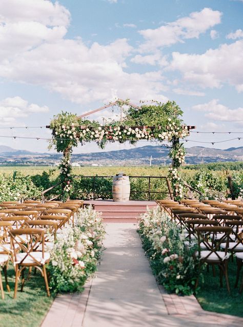 Read More: https://www.stylemepretty.com/2018/12/12/a-wine-toned-wedding-at-lorimar-vineyards-and-winery/ Wedding Dress For Vineyard Wedding, Outdoor Vineyard Wedding Ceremony, Wine Vineyard Wedding Ceremony, Lorimar Winery Wedding, Vine Yard Wedding, Weddings At Wineries, French Wine Country Wedding, Wedding In Winery Vineyard, Wedding In A Vineyard