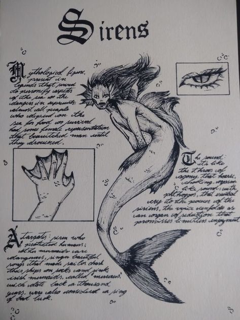 Supernatural Creatures Drawings, Supernatural Monsters Art, Siren Hands Drawing, Mermaid Hands Drawing, Siren Mythology Art, Greek Mythology Creatures Art, Siren Witchcraft, Mermaid Aesthetic Drawing, Fantasy Journal Cover