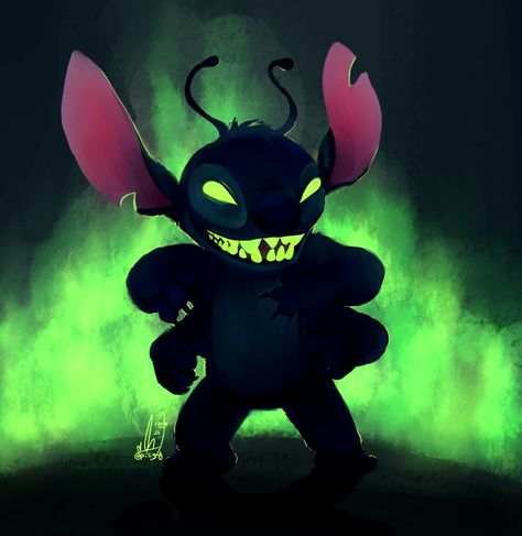 Evil Stitch, Cartoons Fanart, Ichiro Yamada, Stitch Wallpaper, Stitch Tattoo, Kpop Iphone Wallpaper, Dragon Ball Wallpapers, Good And Evil, 2d Art