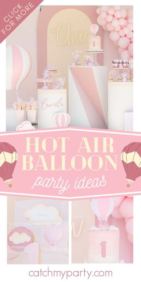 Air Balloon Birthday Theme, Hot Air Balloon Birthday Theme, Hot Air Balloon Party Ideas, Safari Theme Cake, Hot Air Balloon 1st Birthday, 1st Birthday Girl Party Ideas, Birthday Hot Air Balloon, Birthday Girl Party Ideas, Hot Air Balloon Birthday Party