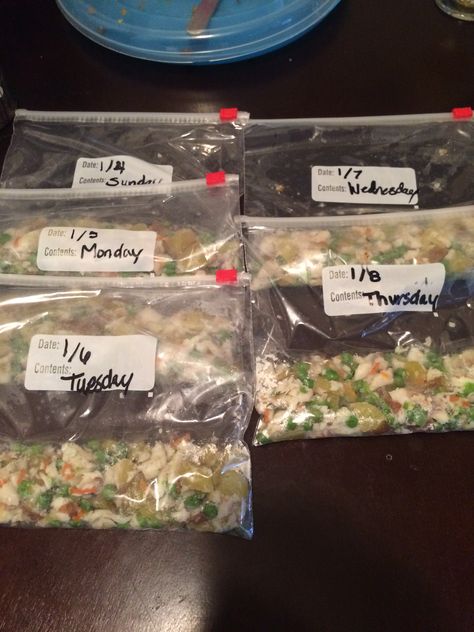 Pre-portioned home cooked dog meals. Fish, peas, carrots, and potatoes. She loved it!!!!!! So much healthier than manufactured dog food Dog Meals, Carrots And Potatoes, Pet Ideas, Dog Food, Yorkie, Peas, Dog Food Recipes, Takeout Container, Carrots