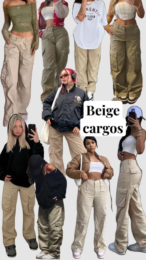 Cargo Outfits Women, Beige Cargos, Beige Pants Outfit, Green Cargo Pants Outfit, Parachute Pants Outfit, Khaki Pants Outfit, Beige Hose, Khakis Outfit, Women's Cargo Pants