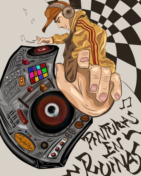 Dj Drawing Music Art, Dj Board Drawing, Graffiti Dj Art, Dj Character Design, Dj Sketch, Tke Cooler, Hiphop Drawing, Dj Cartoon, Dj Illustration